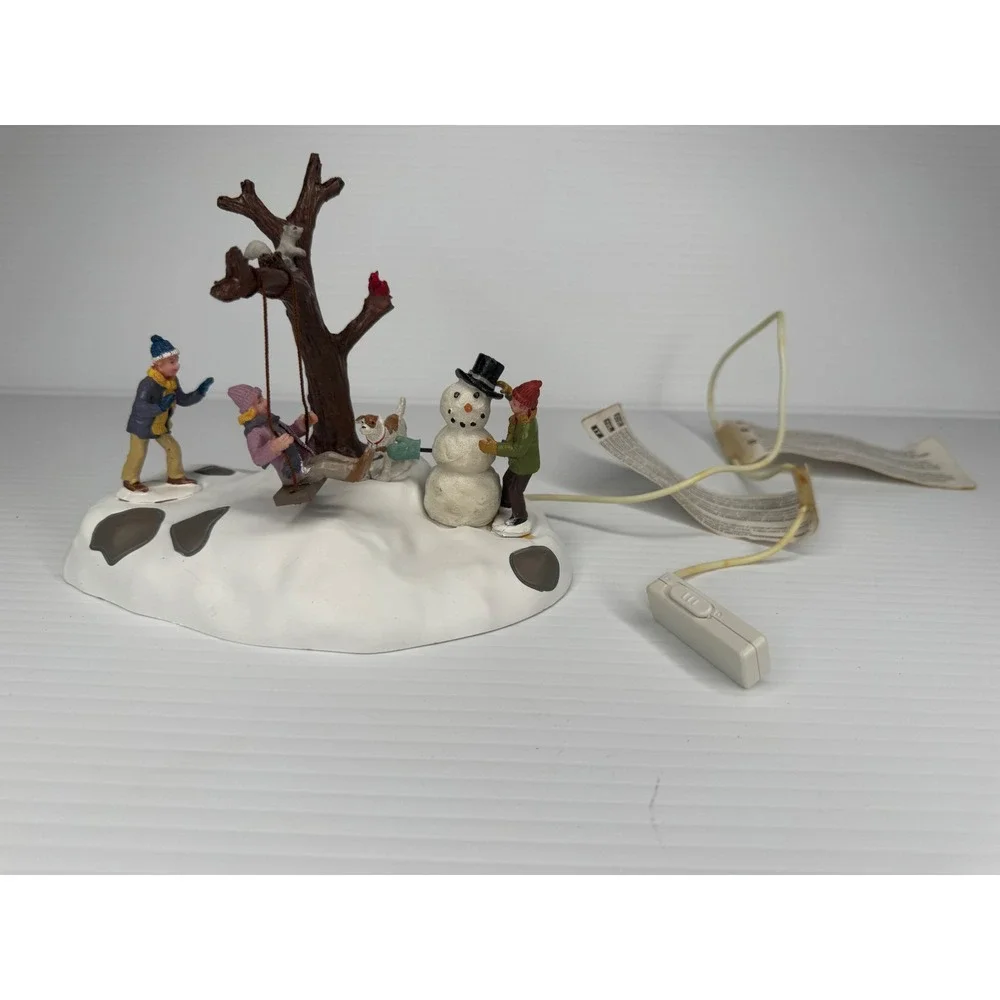 Lemax Tire Swing Twirl 84354 Animated Christmas Village Tabletop Snowman Dog